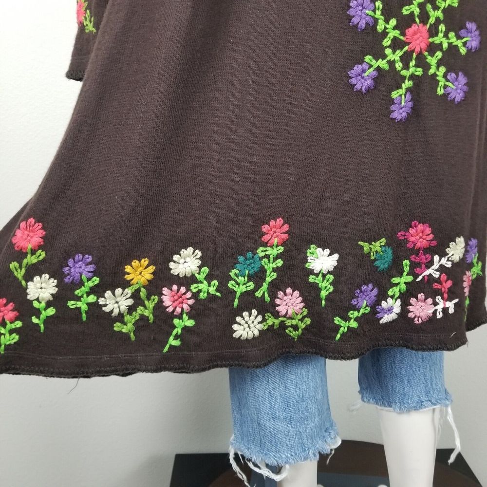 Biya Johnny Was Brown Floral Embroidered Waterfall Long Brown Cardigan Size M - Picture 11 of 15
